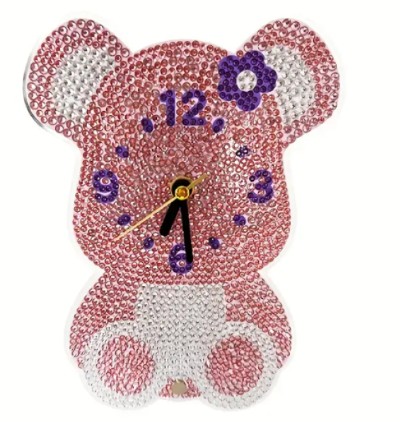 Diamond Painting Uhr Bär rosa